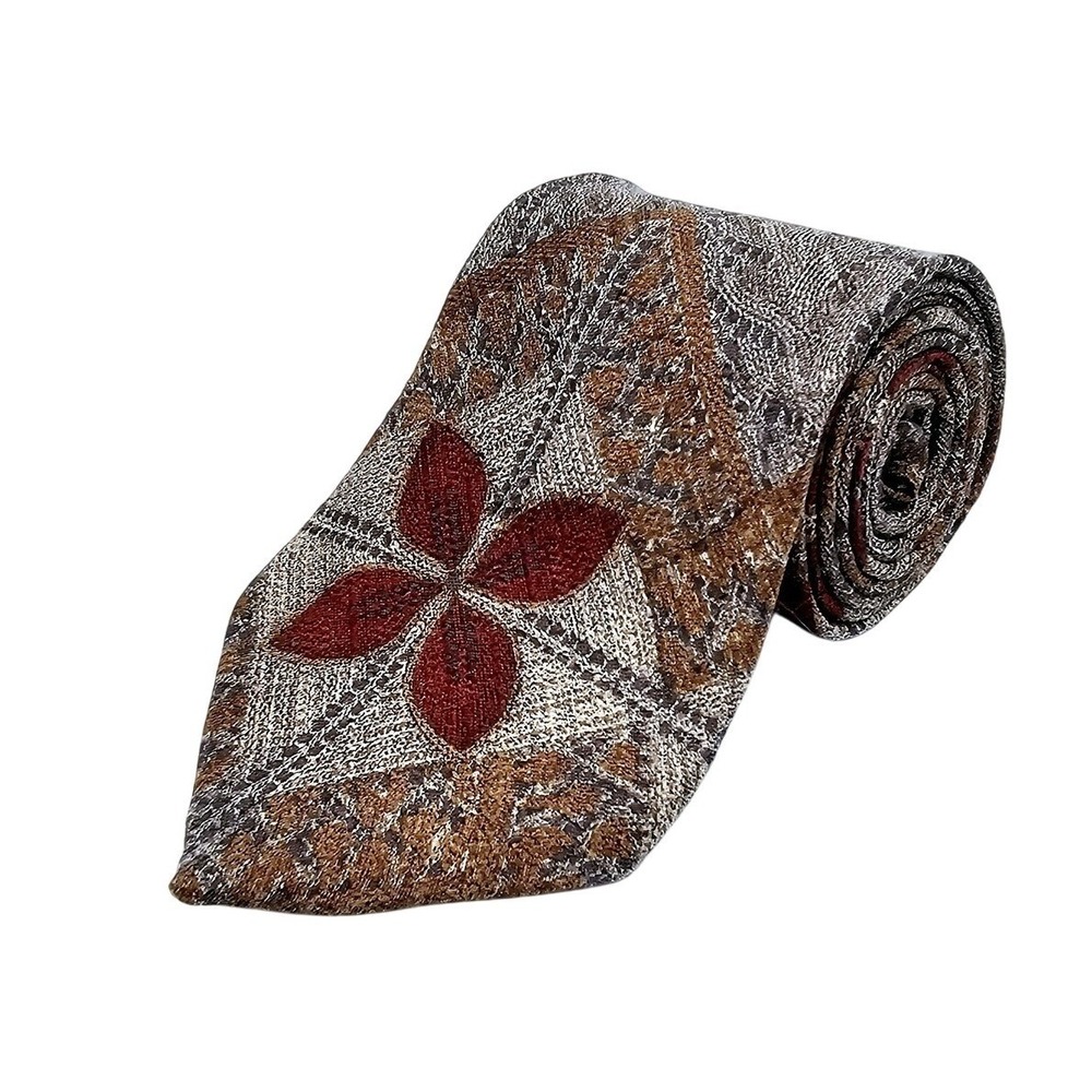 Resilio Silk Tie Mens‎ One Size Brown Burgundy Geometric Floral Tapestry Vintage